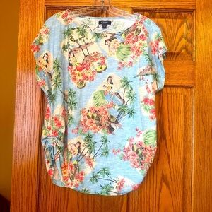 Chaps Tropical Floral Print Top in Light Blue